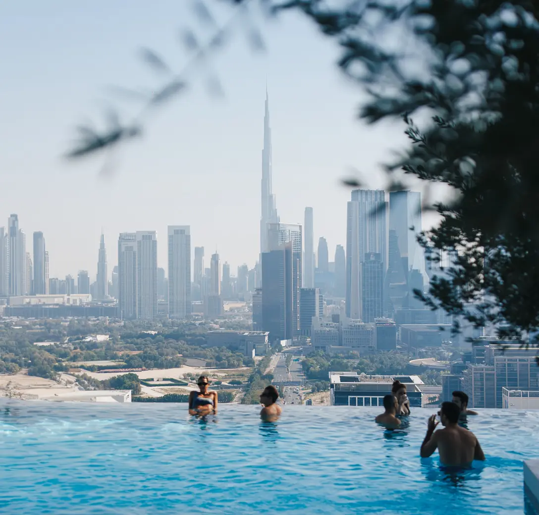 tapasake infinity pool with a view on burj khalifa