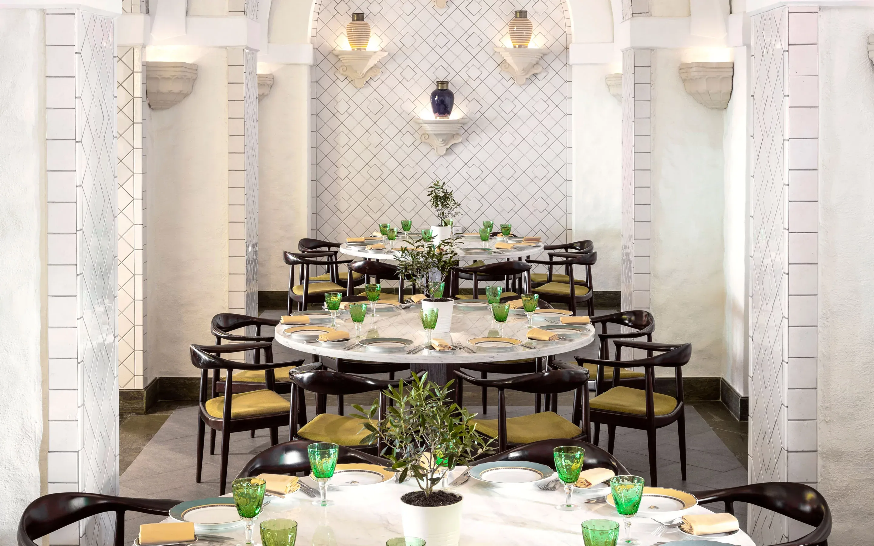 Dining setup at Olives Restaurant at One&Only Royal Mirage