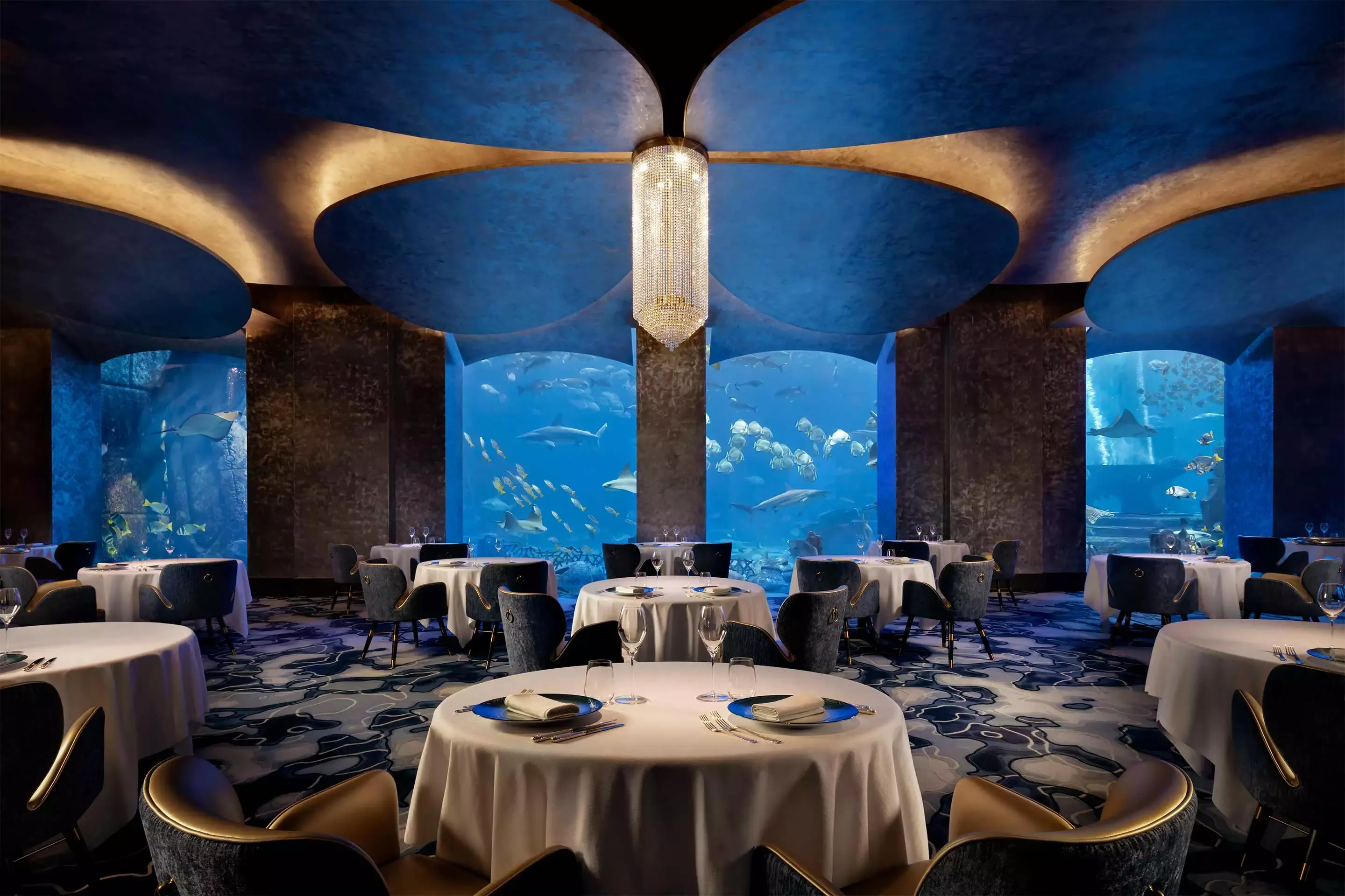 Seating Area with Aquarium at Ossiano Dubai