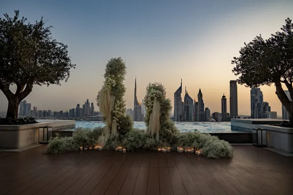 Bespoke floral setup for sunset proposal at Tapasake at One&Only One Za'abeel