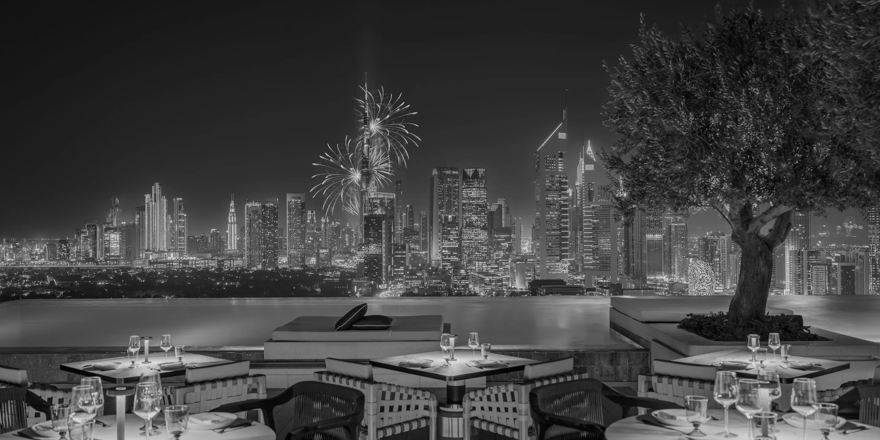 New Year fireworks at Burj Khalifa from Tapasake Pool at One&Only One Za'abeel
