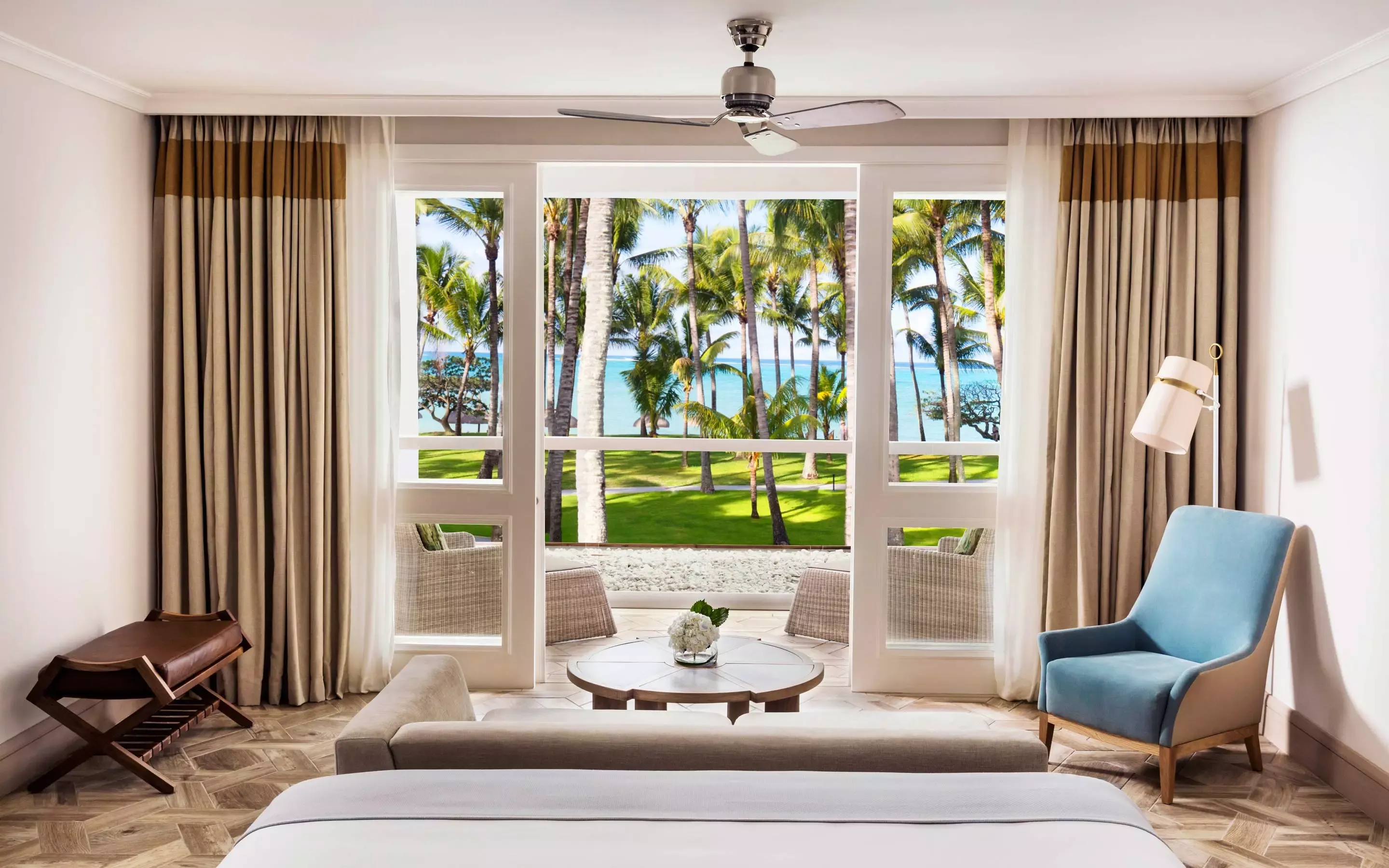 Interior view of two-bedroom ocean balcony suite at One&Only Le Saint Géran