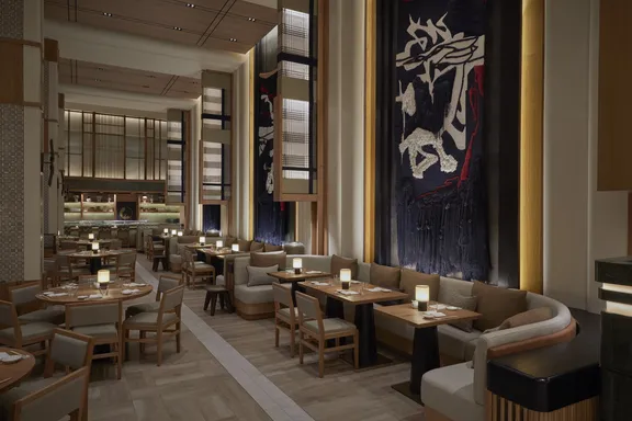 Nobu Cape Town Dining Room with view of Art Installation