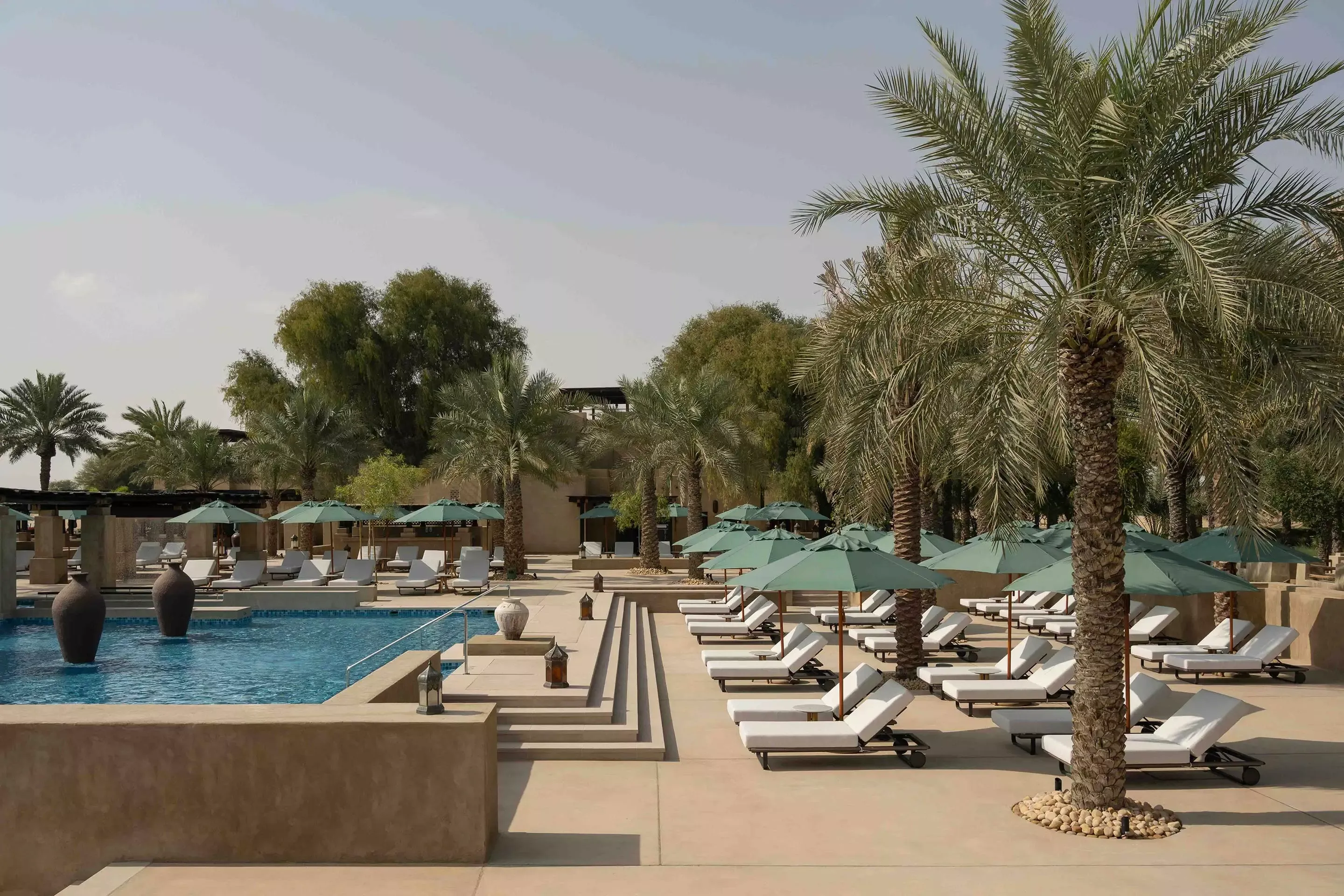 Panoramic view of the poolside at Bab Al Shams
