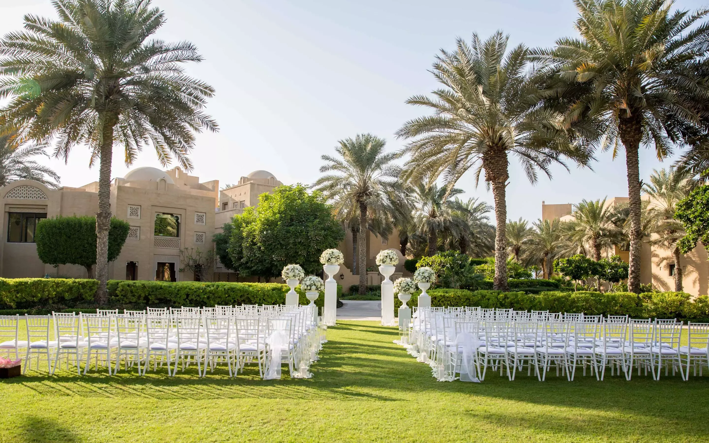 An outdoor wedding setup at One&Only Royal Mirage