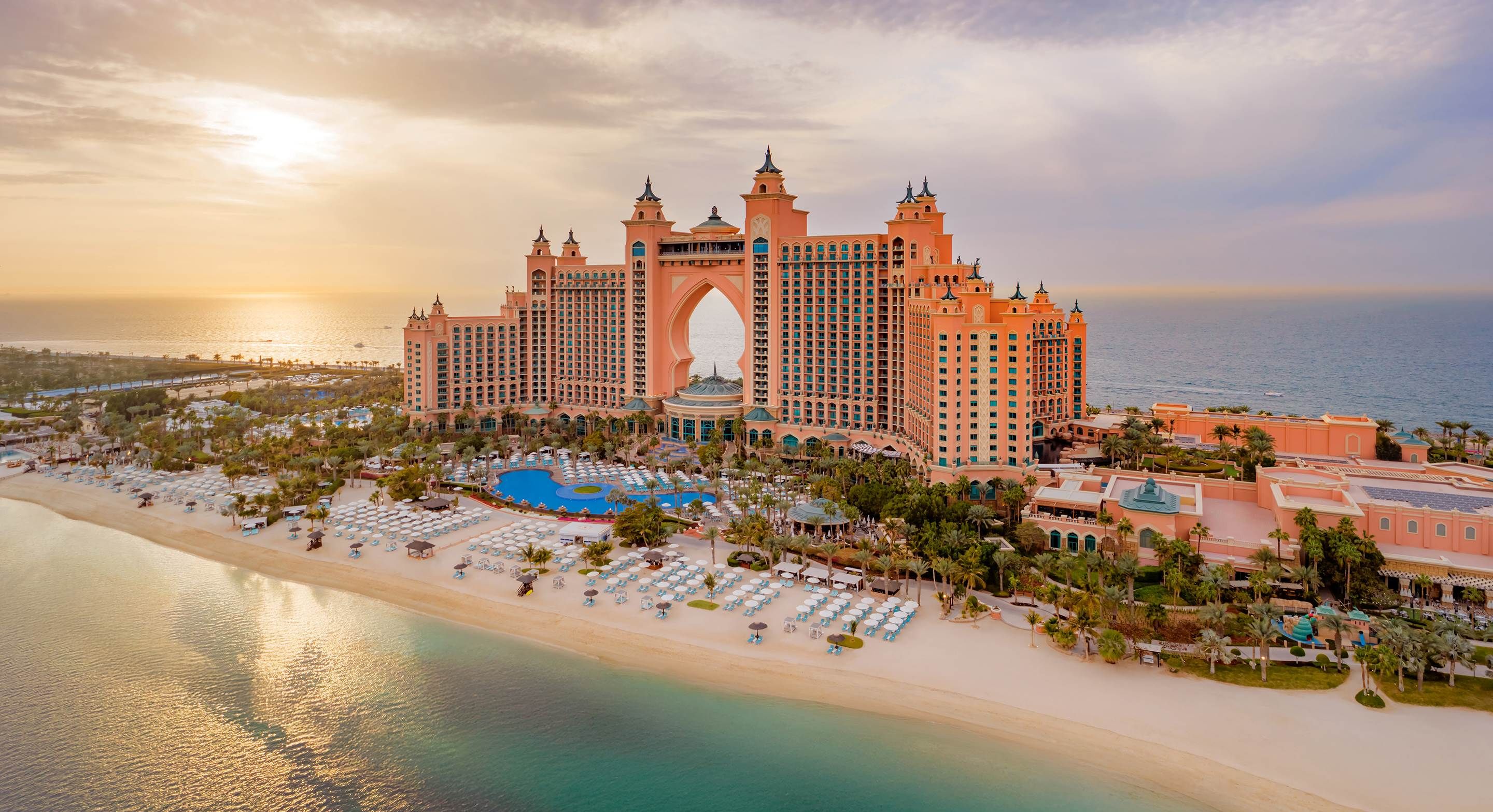 Atlantis The Palm Aerial Drone Shot From The Side Before Sunset