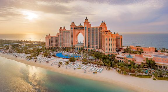 Atlantis The Palm Aerial Drone Shot From The Side Before Sunset