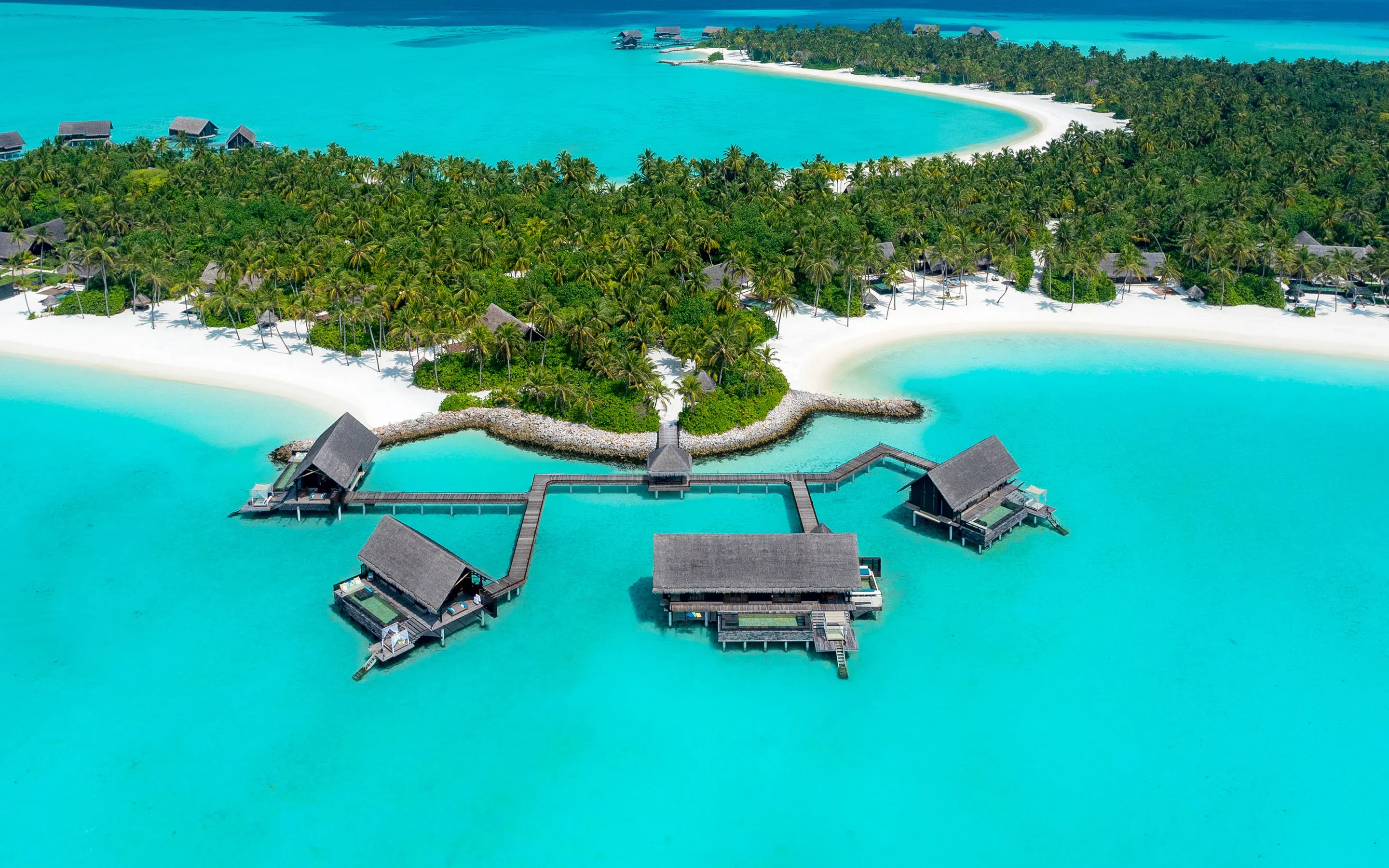 Aerial View of Water Villas at One&Only Reethi Rah