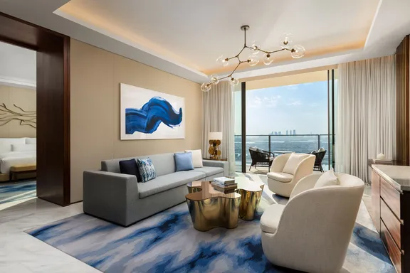 2 Bedroom Sky Terrace Suite Living Room Palm View at Atlantis The Royal