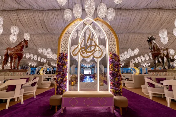 Asateer Lavish Entrance with Purple Carpet & Horses